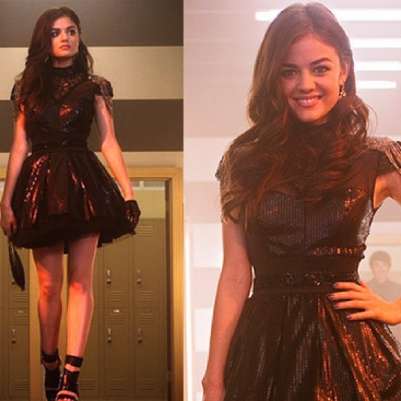 Aria Montgomery Bebe Sequin Lace Homecoming Dress